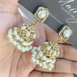 Gold-Plated Pearl Jhumki Earrings