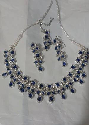 Blue Stone Work Jewelry Set – 3‑Piece