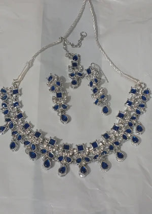Blue Stone Work Jewelry Set – 3‑Piece
