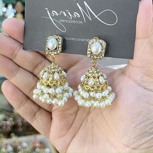 Gold-Plated Pearl Jhumki Earrings